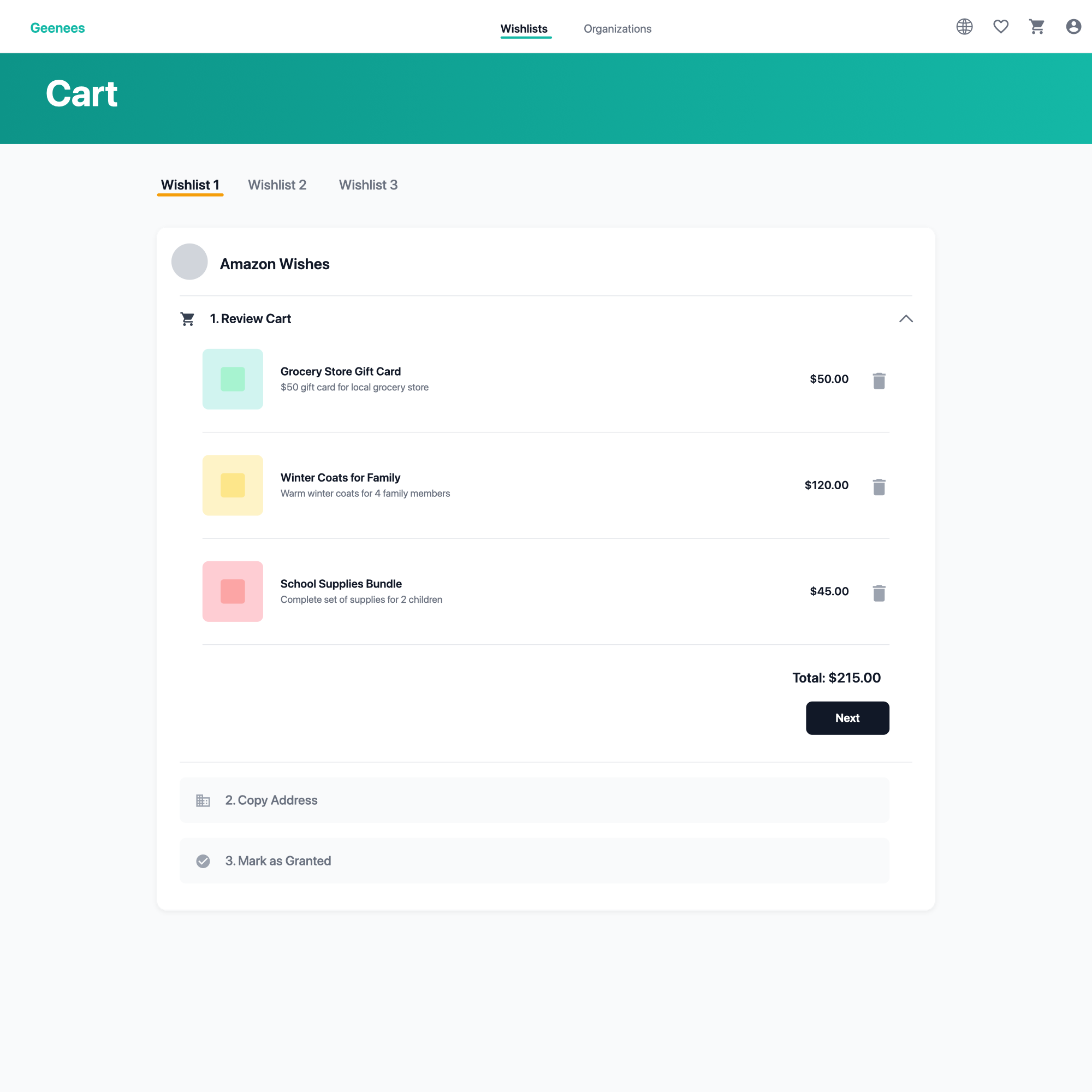 Cart and checkout flow with social sharing