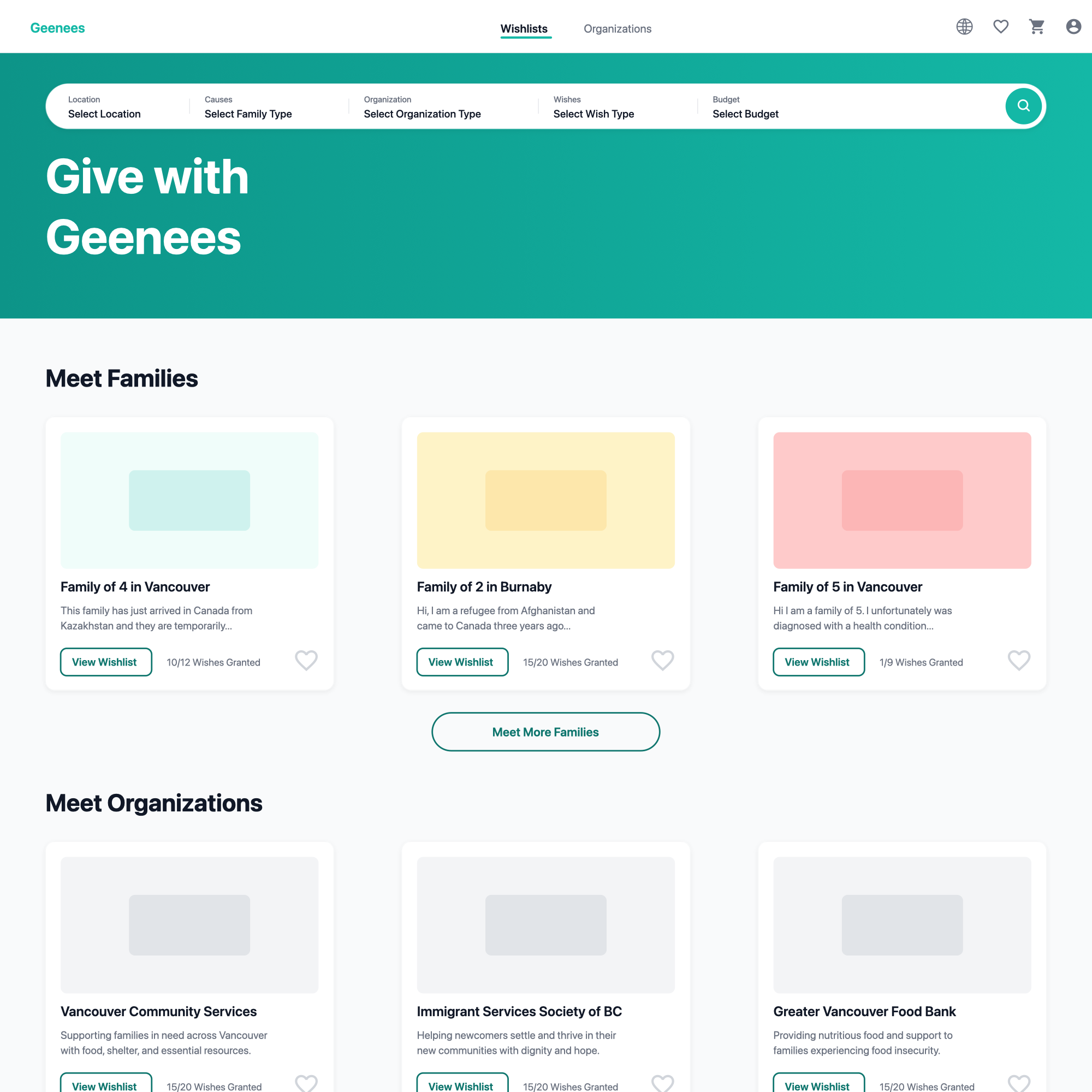 Homepage showing family discovery interface